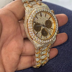 Reloj mecánico de lujo de 41mm para hombre, totalmente helado, tono rosa, estilo Hip Hop, moissanita, diamante, banda de acero inoxidable, mecánico de cristal - Product Image 1