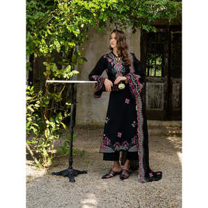 Conjunto de 3 Piezas para Mujer, Estilo Étnico, Transpirable, Camisa Bordada de Cuello Alto hasta el Tobillo, Dupatta Bordada en Tela Khaddi, Anarkali - Product Image 2
