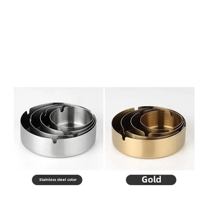 ชุดที่เขี่ยบุหรี่สแตนเลสทรงกลมแบบเรียบชุดที่เขี่ยบุหรี่สำหรับกลางแจ้งและที่บ้าน - Product Image 2