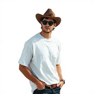 T-shirt en coton épais surdimensionné pour homme, coupe décontractée, streetwear, impression personnalisée sur le devant, respirant et anti-plis, vente en gros - Product Image 4