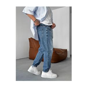 Pantalones de mezclilla tejidos Hip Hop para hombre Pantalones cargo de pierna ancha 100% algodón Lavado ecológico - Product Image 2