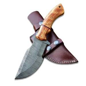 Juego de cuchillos para acampar con rastreador de acero de Damasco, cuchillo de cocina con mango de Micarta con Funda de cuero para picar hoja de Bambú - Product Image 1