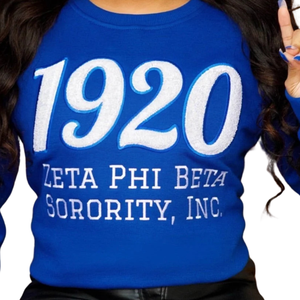1920 Z Phi B Chenille sweat coton polaire brodé grec sororité Zeta Phi Beta noir pull col rond pour les femmes - Product Image 5