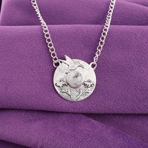 Dendritic <b>Opal</b> Gemstone Nature Etched Medallion Pendant Round Cut Bezel Set 925 Silver Plated For Daily Wear <b>Necklace</b> Gift - Product Image 4