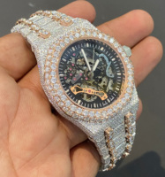 Reloj Hip Hop Personalizado de Acero Inoxidable con Esfera de Cristal Analógica, Diamantes Moissanite de Corte Brillante Redondo con Claridad VVS para Hombre