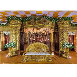 Acabado dorado Decoración de escenario de boda grande Gran estilo real Decoración de escenario de boda Estilo de Bollywood Configuración de escenario de boda - Product Image 1