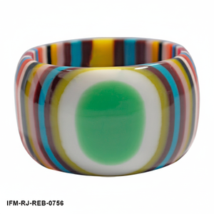 Brazalete de Resina Retro con Rayas Multicolores, Brazalete Grueso de Resina Hecho a Mano, Joyería Geométrica Vibrante - Product Image 3