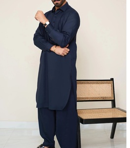 Conjunto de traje Shalwar Kameez para hombre de Color oscuro azul marino, 2 uds., ropa pakistaní e india, algodón, invierno y verano, informal, Salwar kameez - Product Image 4