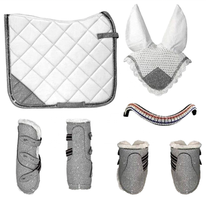 Ensemble personnalisé AWI-SP-0044 : tapis de selle de dressage, voile anti-mouches, protections de sabots, bandeau – Extérieur en coton, rembourrage en polyester, doublure en polycoton - Product Image 4