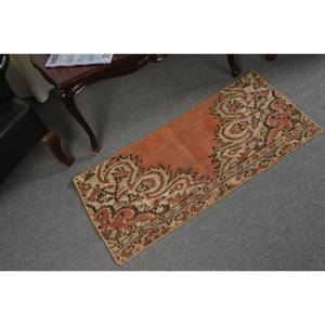 Alfombra de lana Vintage naranja y Beige de 1,6x3,5 pies, diseño de retazos de área grande clásico turco para dormitorio, estilos de pasillo rectangulares de látex - Product Image 2