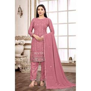 Soporte de ropa especial Eid/Diseño de hoja perenne para adultos Heavy Faux Georgette Salwar Kameez con trabajo de bordado de secuencia para la venta - Product Image 1