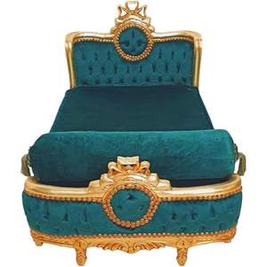 Cadre de lit en bois massif de conception européenne de style baroque avec finition dorée sculptée à la main - Product Image 5