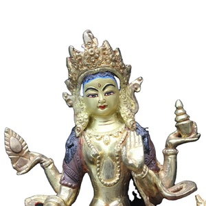 Estatua de artesanía religiosa, escultura de bronce, nepalí, acabado antiguo, latón, Metal y cobre - Product Image 5