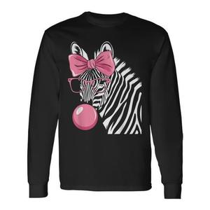 เสื้อยืดแขนยาวลายม้าลายสวมแว่นตาพร้อมลายหมากฝรั่งสีชมพู เสื้อเชิ้ตสั่งทำพิเศษเพื่อการส่งเสริมการขาย - Product Image 1