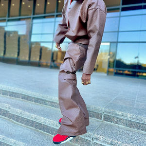 Conjuntos de ropa Chándales de cuero de gran tamaño apilados para hombres - Product Image 2