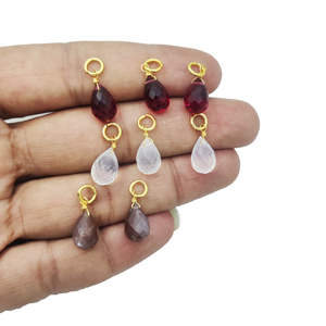 Colgante de lágrima de plata de ley con cuarzo turmalina rosa, chapado en rodio, alambre vermeil de oro, dijes de gota envueltos para terceros - Product Image 3