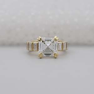 Asscher Cut <b>Diamond</b> Engagement <b>Ring</b> with Baguette <b>Diamond</b> Band-IGI Certified-<b>Diamond</b> <b>Rings</b> - Product Image 1
