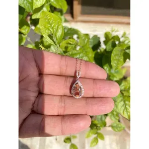 14k White Gold Necklace 925 Silver Pear Morganite Water Drop Shape Bezel Set Rhodium Plated Trendy Zircon Moissanite <b>Diamond</b> - Product Image 3