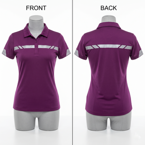 เสื้อโปโลผู้หญิง ผ้าโพลีเอสเตอร์ ปิเก้ 180 GSM ระบายอากาศได้ดี สีม่วง แถบตัดสีสะท้อนแสง ปักโลโก้ตามสั่ง พิมพ์ลาย ชุดยูนิฟอร์ม - Product Image 1