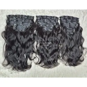 New arrival Cambodian wavy 22" clip in 100% raw human hair black natural color hair extensions from Vietlink Hair