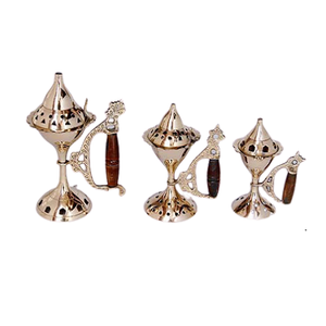 Juego De 3 Quemadores Bakhoor De Diferentes Tamaños Hechos A Mano Latón Color Plata Quemador Con Mangos De Madera A Buen Precio En La India - Product Image 1