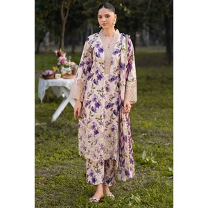 Conjunto de 3 piezas GARNET Primavera/Verano: Camisa de gasa estampada con dupatta de seda y pantalón estampado - BIC-045 - Product Image 1