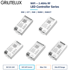 ตัวควบคุมไฟ LED สีขาวคู่แบบหรี่แสงได้ DC12V 24V 2 ช่องสัญญาณ 15A สูงสุด ควบคุมผ่านแอพ WiFi ระยะ 30 เมตร รองรับ RF สำหรับไฟ CCT Strip Light รับผลิตแบบ OEM ODM - Product Image 1