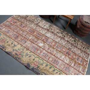 พรมตุรกีโบราณ7.3ft x พื้นที่ขนาดใหญ่4.4 x ขนสัตว์สีเบจสีแดงดีไซน์เย็บปะติดปะต่อกันสำหรับห้องโถงห้องนอนทรงสี่เหลี่ยมด้านหลังทำจากยาง - Product Image 4