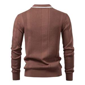Polo de Manga Larga de Punto con Cuello en Contraste Marrón para Hombre, Logotipo Personalizado, Estilo Vintage de Alta Calidad, Jersey Informal - Product Image 3