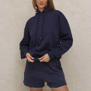 Logo personnalisé 100% coton polaire Jersey poids lourd femmes 2 pièces surdimensionné à capuche et short de survêtement ensemble sweats à capuche - Product Image 1