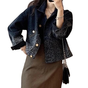 Women's Autumn Winter Denim <b>Jacket</b> Single Breasted Casual <b>Collar</b> Top Printed Grinding Edge Broken Hole Hollow Long Sleeve New - Product Image 5