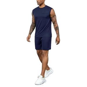 Two-Piece Men's High Street Style Summer Short <b>Sets</b> Plus Size Quick Dry Breathable <b>Knitted</b> Polyester/Cotton Terry Fabric Solid - Product Image 2
