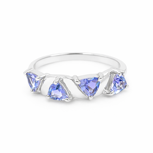 Anillo de Plata de Ley 925 con Tanzanita Azul en Forma de Trillón Cuádruple, Joyería de Diseño Geométrico Abstracto de Ishime Jewels - Product Image 4