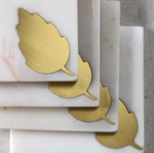 ชุดงานฝีมือช่างฝีมือคลาสสิกที่รองแก้วลายหินอ่อนและทองเหลือง4ชิ้น - Product Image 6