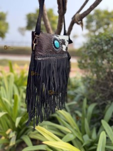 Nouvelle collection Sac à main en cuir de vachette à franges en fourrure Pierre turquoise Sac bandoulière Multi-usages Sacs élégants Sac à franges bohème - Product Image 3