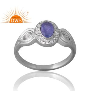 Design chaud argent plaqué palladium tanzanite naturelle et topaze blanche bague en pierres précieuses conception personnalisée bijoux pour femmes cadeau pour elle - Product Image 1