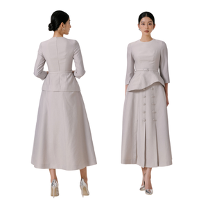 ชุดกระโปรงสตรีผ้าเรยอนผ้าไนล่อน4% สีขาว, ชุดกระโปรงทรงเอกระโปรงจีบด้านหน้าทำจากผ้าเรยอน79% 17% ผ้าเรยอน - Product Image 1