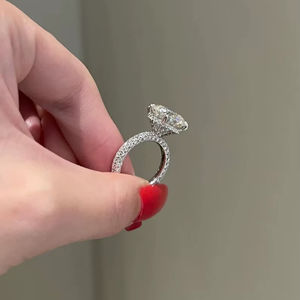 925 Sterling Silver Round Moissanite Ring Triple Pave Engagement Ring for Jewelry - Product Image 2