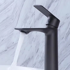 Suministro puntual de grifos redondos de un solo mango de acero inoxidable grifos de lavabo de baño negro mate - Product Image 2