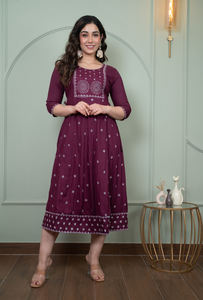 Vestido Kurti Anarkali Largo Estampado Floral Indio, Estampado a Mano, Moderno, para Mujer, Regalo para Ella - Product Image 5