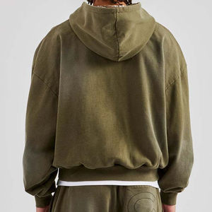 Chándal con capucha y cremallera de algodón con ajuste relajado y cintura extendida de gran tamaño con logotipo personalizado, conjunto de 2 piezas, ropa de calle, sudaderas con capucha para hombre - Product Image 6