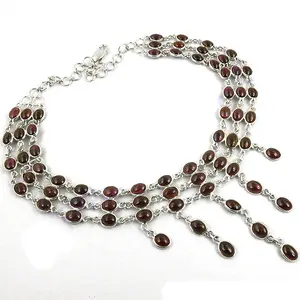 "925 <b>Silver</b> Choker <b>Necklace</b> for Women with Garnet Accent and <b>Layered</b> Design" - Product Image 3
