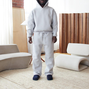 Survêtement en coton léger pour hommes Oversized Boxy Fit Marl Grey Hoodie and Jogger Pants Two Piece Gym & Tracksuit 100% Cotton - Product Image 2