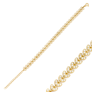 CZ Stone Dainty Palm Design <b>Charm</b> Zircon Bracelet Turkish Wholesale Handmade 925 Sterling Silver Fine Jewelry - Product Image 1