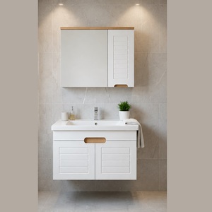 Ensemble de meubles de salle de bain mural avec armoire miroir et lavabo en céramique inclus pour les projets de construction d'hôtels et d'appartements - Product Image 5