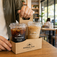 Gobelets en PET personnalisés AT PACK de 16 oz avec support pour 2 gobelets, gobelets en plastique transparent pour café glacé, jus, thé et cafés à emporter