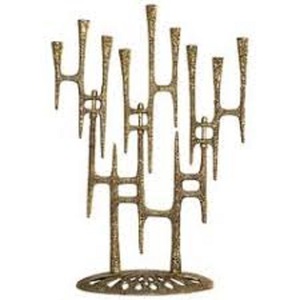 menorah kit Stylish Brass Menorah Candle Holder Jewish Hanukkah <b>Lamp</b> Decorative Candle Stand Elegant Home Accent - Product Image 1