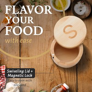 2 packs de bols à sel et à poivre avec couvercle, cave à sel et à poivre en bambou avec cuillères, porte-sel et poivre gravé avec S & P - Product Image 3