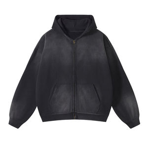 Vintage Acid Wash 100% Sudadera con capucha de algodón de gran tamaño desgastado unisex daño lavado trabajo zip up HOODIE unisex - Product Image 1