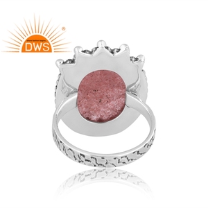 Bague empilable en argent sterling oxydé de qualité supérieure en quartz fraise naturel Fabricant de bijoux personnalisés - Product Image 4